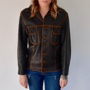 Vintage Leather Jacket Handmade in Mexico S